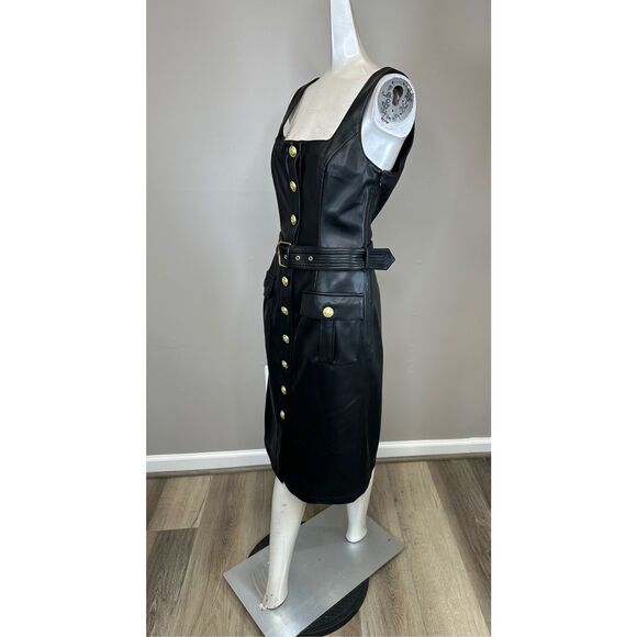 green emerald velvet dress Faux Leather Fit & Flare Tank Dress Black / Medium